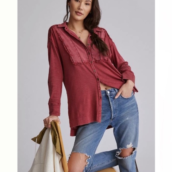 Pilcro Frayed Tunic Buttondown - Picture 1 of 12